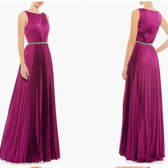 MAC DUGGAL PLEATED SLEEVELESS BATEAUSATIN BERRY GOWN sz 8 - Picture 5 of 5